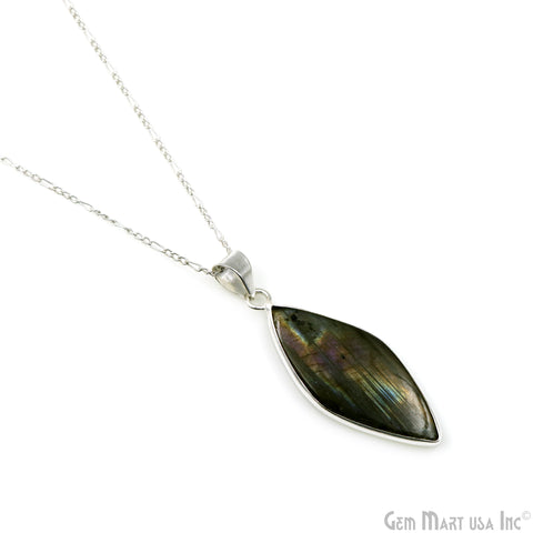 Labradorite Gemstone Marquise 41x16mm Sterling Silver Necklace Pendant 1PC