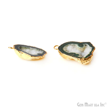 Geode Druzy 32x24mm Organic Gold Electroplated Single Bail Gemstone Earring Connector 1 Pair