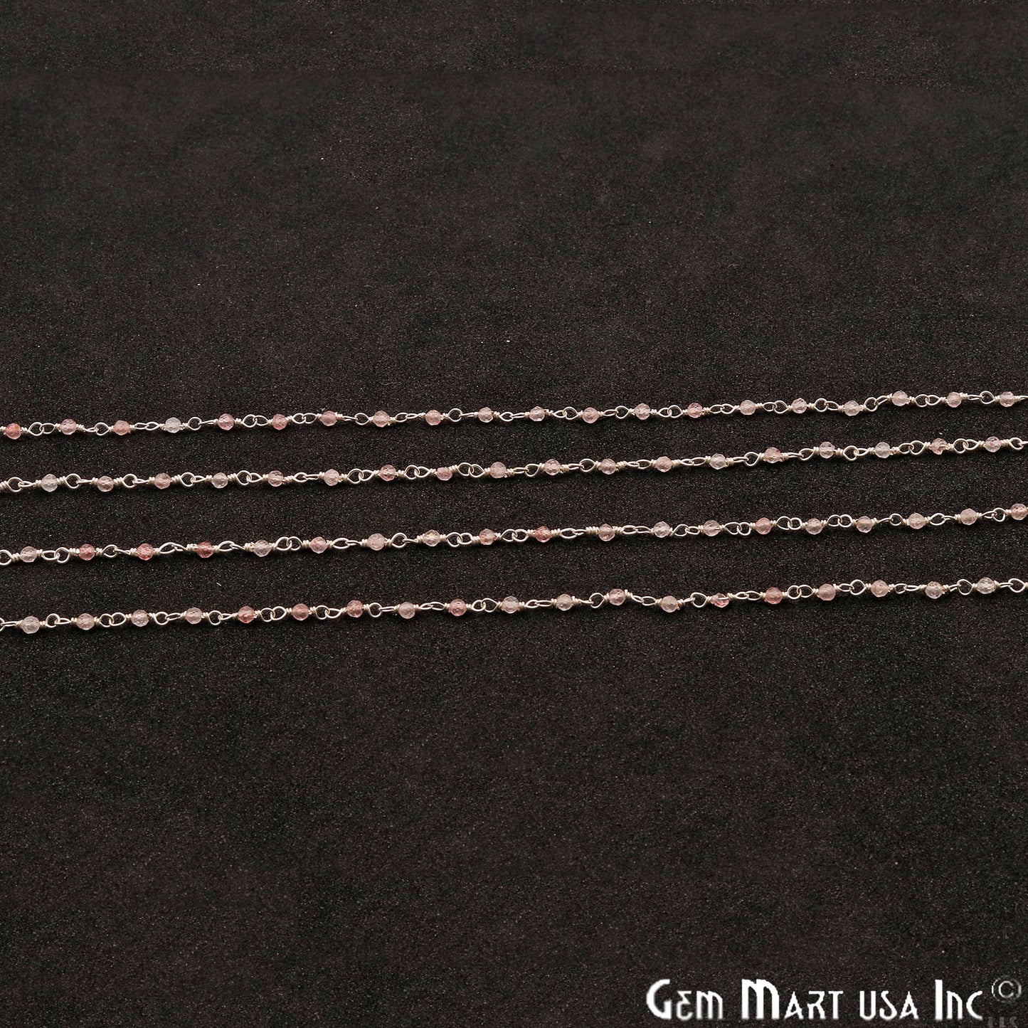 Strawbwerry Quartz 1mm Silver Wire Wrapped Beads Rosary Chains - GemMartUSA