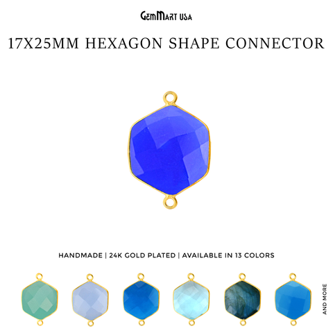 Hexagon 17x25mm Double Bail Gold Bezel Gemstone Connector