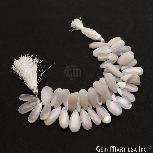 White Agate Pears 28x10mm Crafting Beads Gemstone Briolette Strands 8 Inch - GemMartUSA