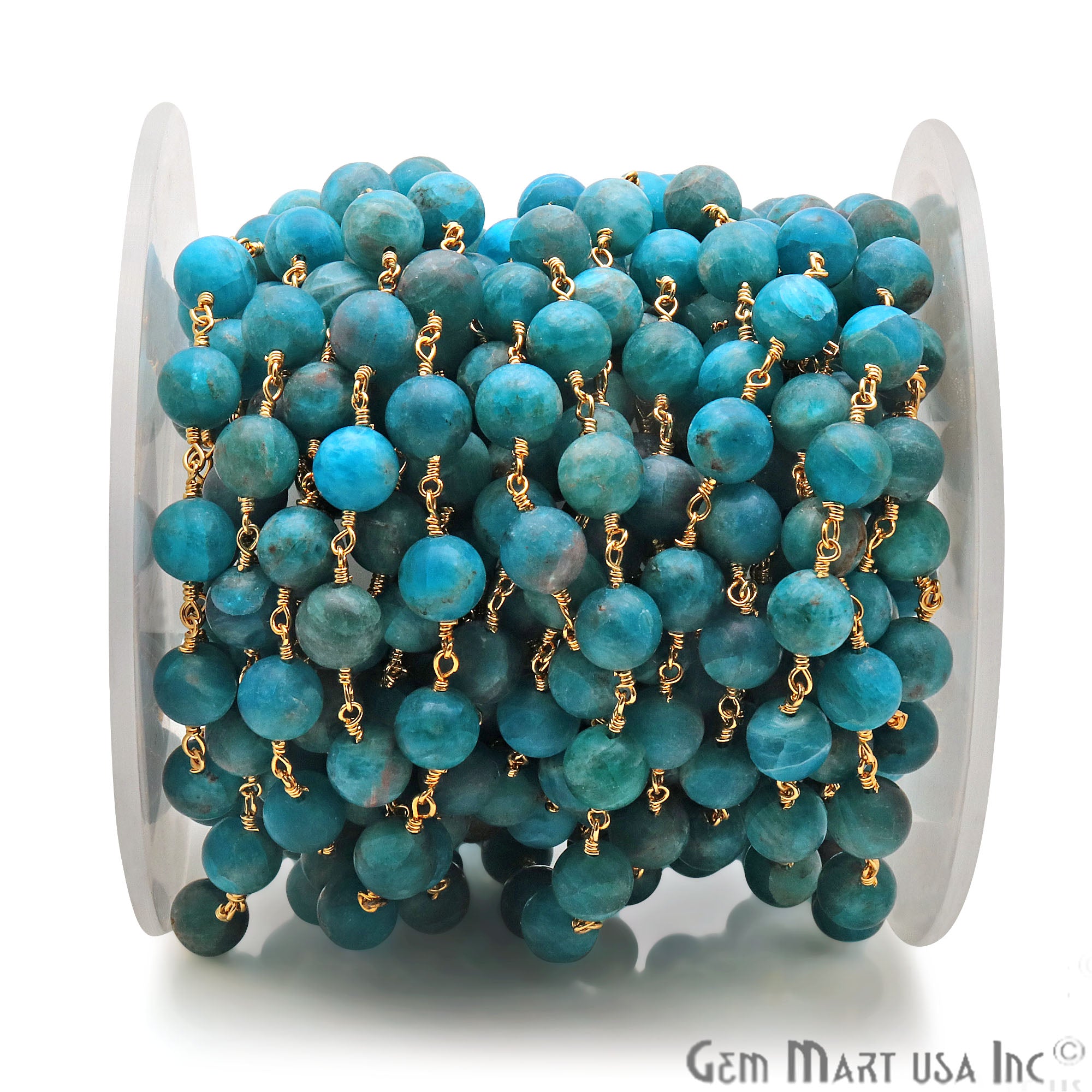 Neon Apatite Smooth Beads 8mm Gold Plated Wire Wrapped Gemstone Rosary Chain - GemMartUSA