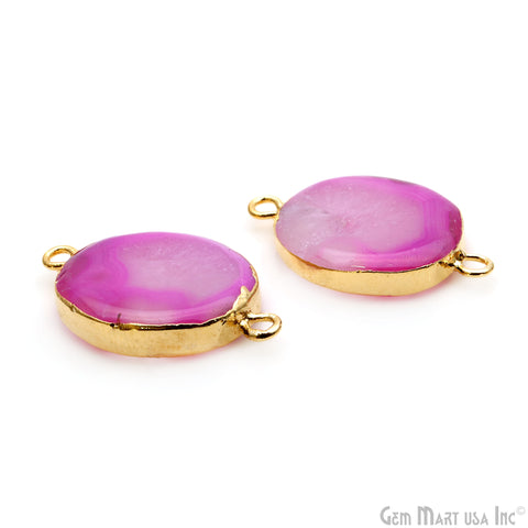 Agate Slice 15x26mm Organic Gold Electroplated Gemstone Earring Connector 1 Pair