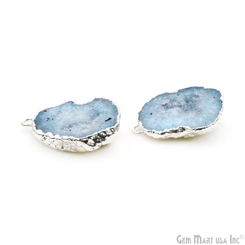 Geode Druzy 38x27mm Organic Silver Electroplated Single Bail Gemstone Earring Connector 1 Pair