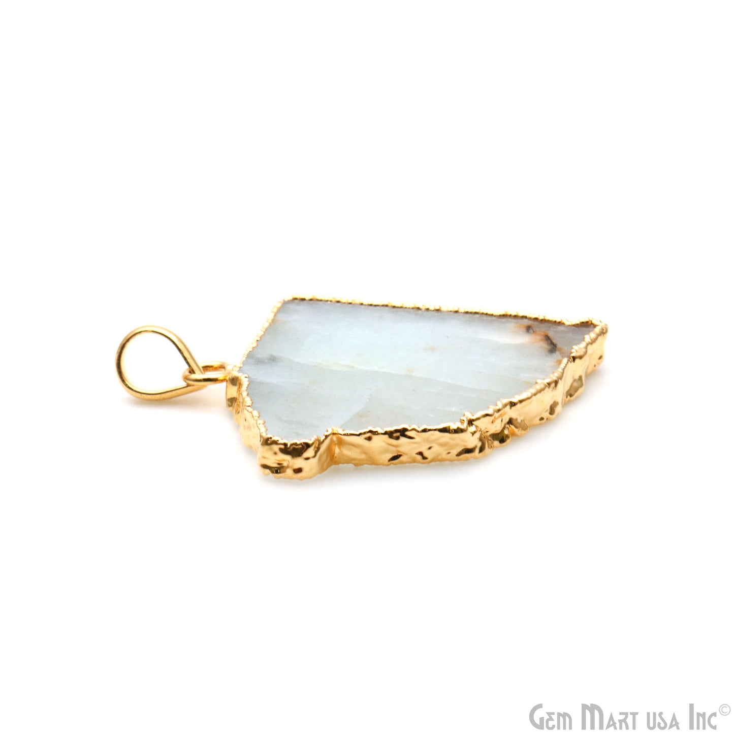 Aquamarine Free Form shape 36x27mm Gold Electroplated Gemstone Single Bail Pendant