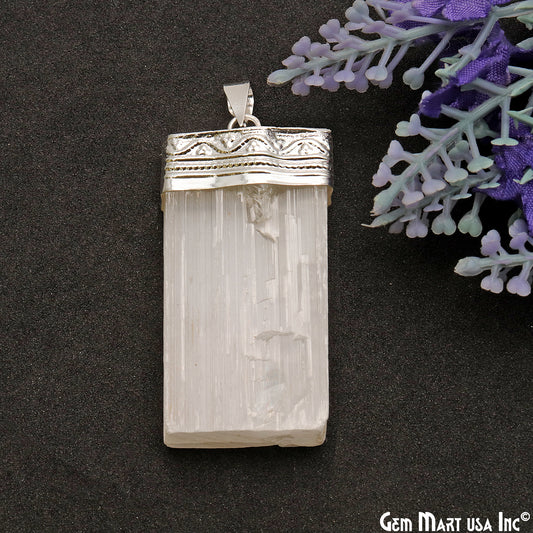 Selenite Rectangle 46x24mm Silver Connector Pendant