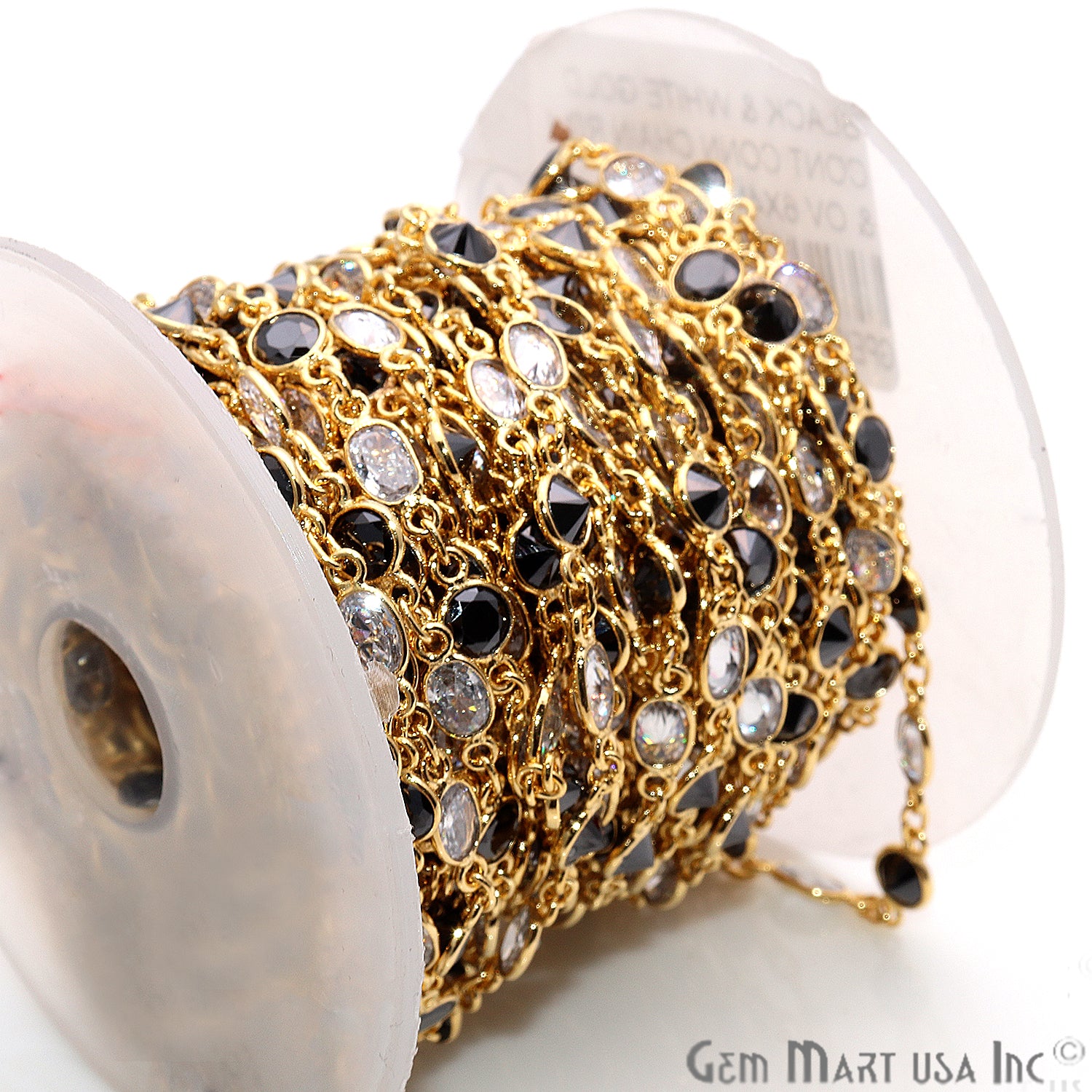 White Zirconia and Black Zirconia Gemstone Bezeled Gold Plated Continuous Connector Chain - GemMartUSA