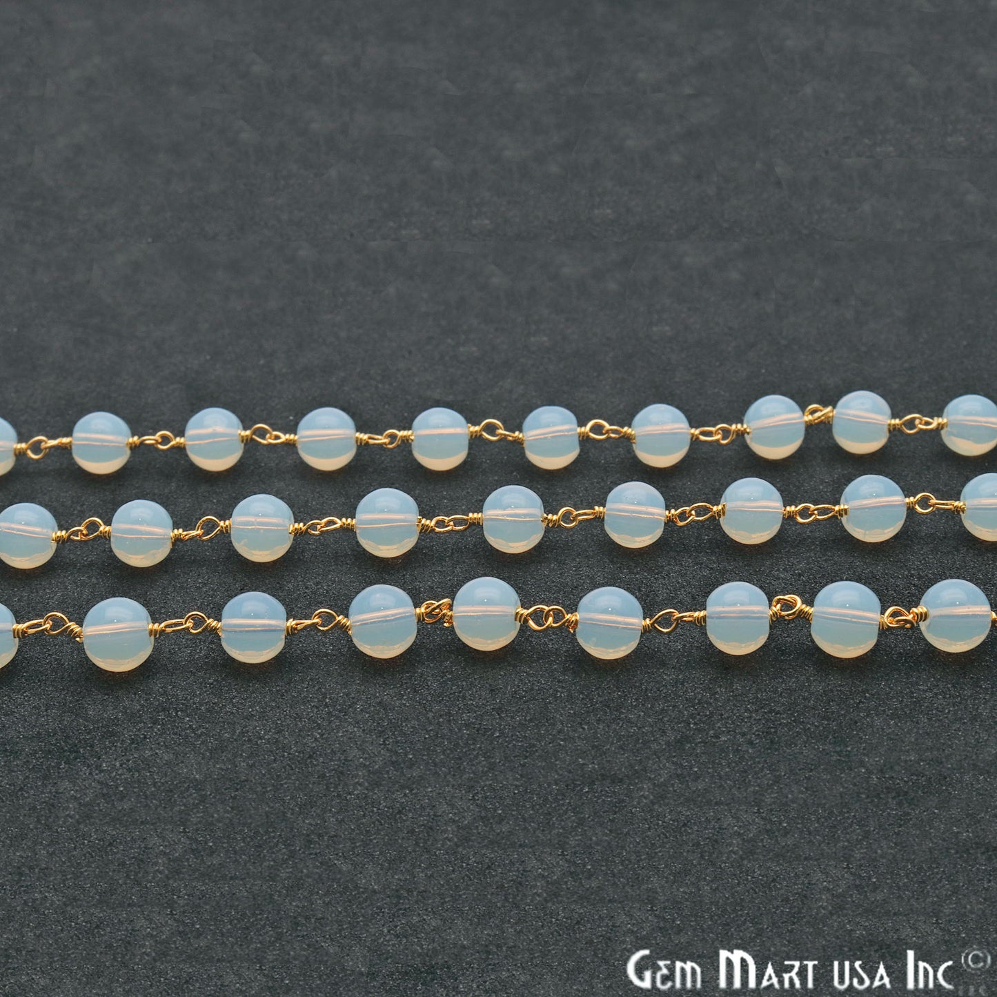 Opalite Jade Smooth Beads 6mm Gold Plated Wire Wrapped Rosary Chain - GemMartUSA