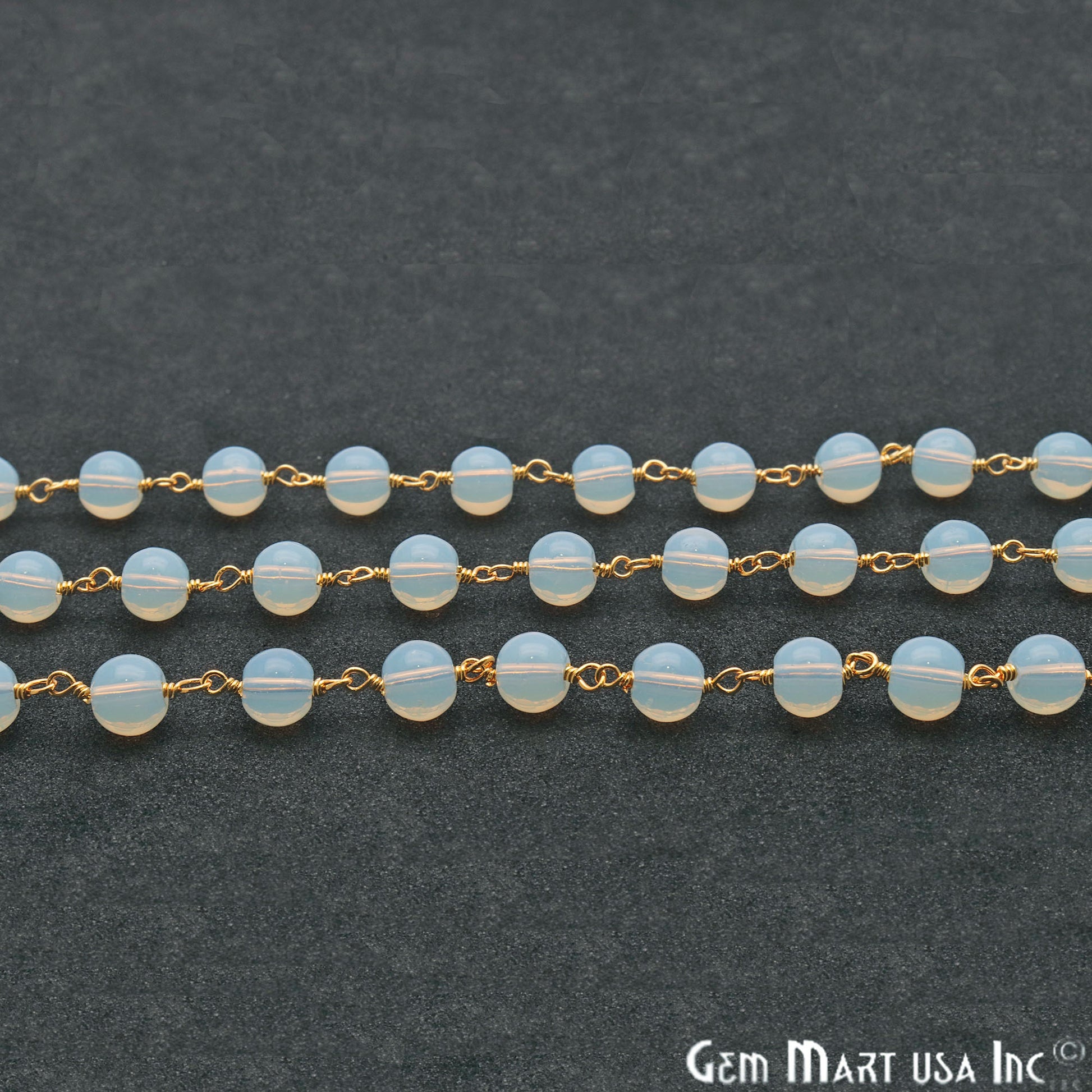 Opalite Jade Smooth Beads 6mm Gold Plated Wire Wrapped Rosary Chain - GemMartUSA