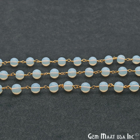 Opalite Jade Smooth Beads 6mm Gold Plated Wire Wrapped Rosary Chain - GemMartUSA