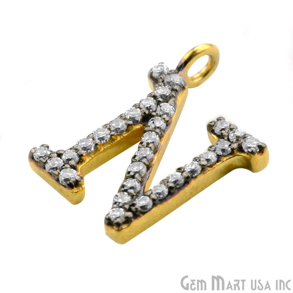 N' Alphabet Charm CZ Pave Gold Vermeil Charm for Bracelet & Pendants - GemMartUSA
