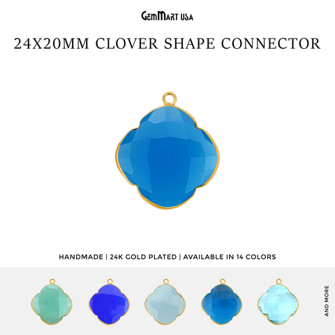 Clover 24x20mm Gemstone Single Bail Gold Bezel Gemstone Connector