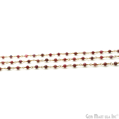 Rhodochrosite Faceted Beads 3-3.5mm Gold Plated Wire Wrapped Rosary Chain