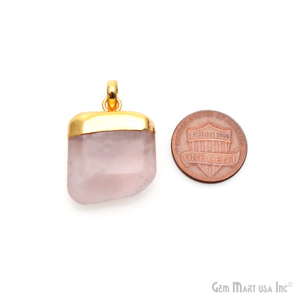 Rose Quartz Tumble 30x18mm Free Form Shape Gold Plated Pendant