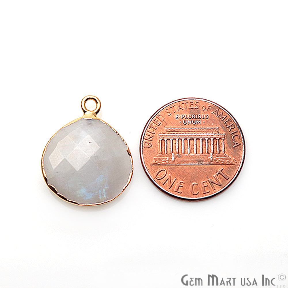 Rainbow Moonstone 16mm Heart Gold Electroplated Gemstone Connector - GemMartUSA