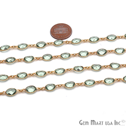 Green Amethyst 7x5mm Bezel Link Gold Plated Continuous Connector Chain - GemMartUSA