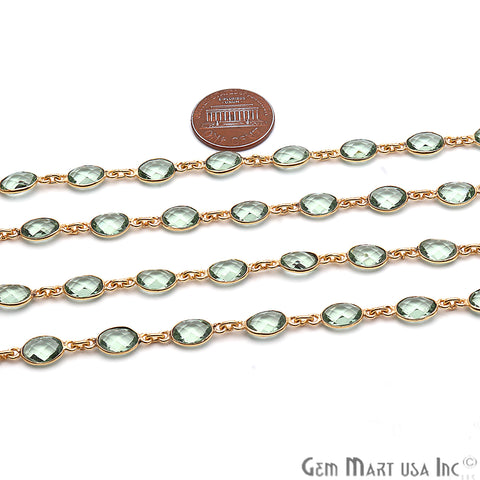 Green Amethyst 7x5mm Bezel Link Gold Plated Continuous Connector Chain - GemMartUSA