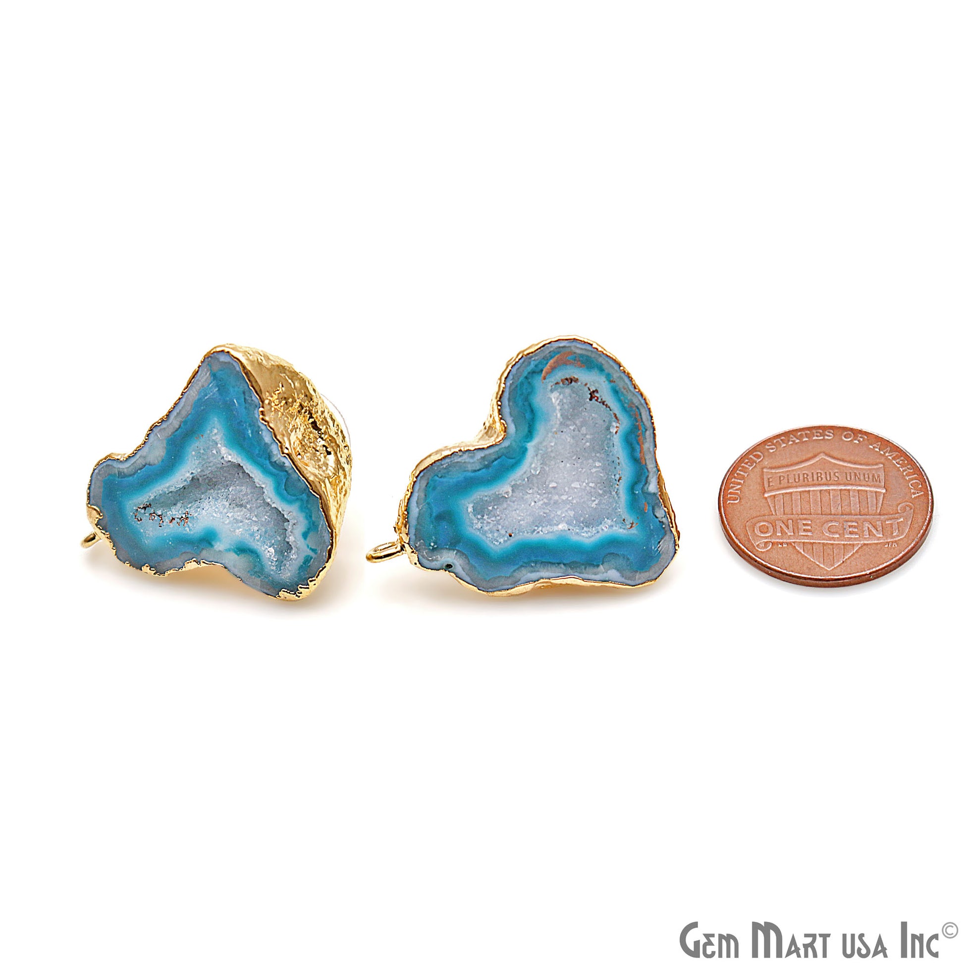 DIY Agate Slice Geode Druzy 30x24mm Gold Electroplated Loop Connector Studs Earrings - GemMartUSA