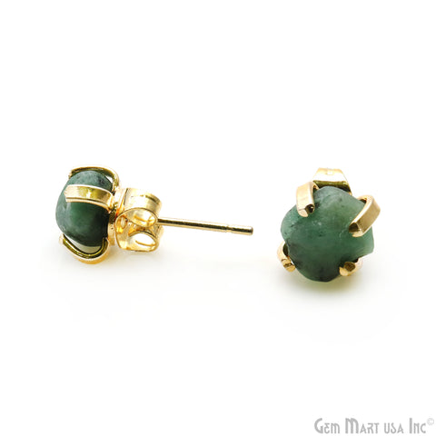 Natural Rough Gemstone 9x7mm Gold Electroplated Prong Setting Stud Earring