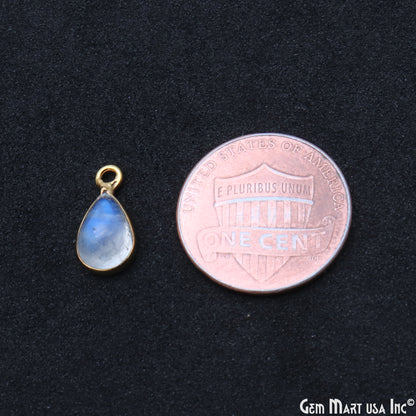 Rainbow Moonstone Cabochon 6x9mm Pears Single Bail Gold Bezel Connector