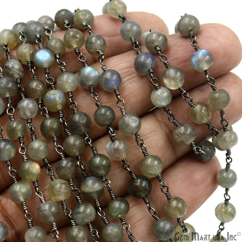 Labradorite 7-8mm Oxidized Cabochon Beads Rosary Chain