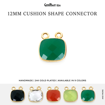 Cushion 12mm Cat Bail Gold Bezel Gemstone Connector