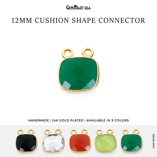 Cushion 12mm Cat Bail Gold Bezel Gemstone Connector