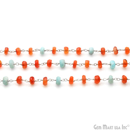 Amazonite & Carnelian Beads Silver Wire Wrapped Rosary Chain