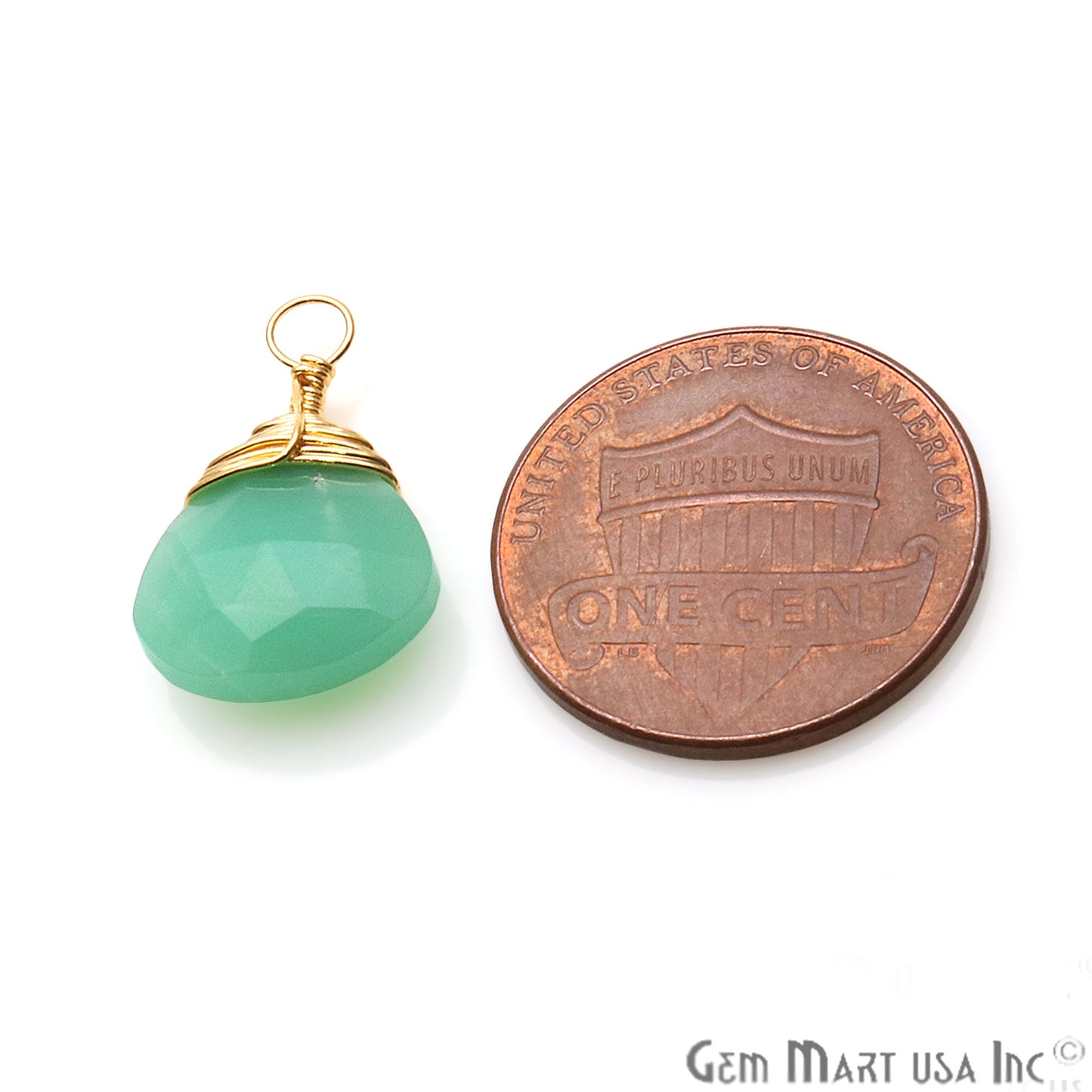 Chrysoprase Drop 18x12mm Gold Wire Wrapped Gemstone Connector - GemMartUSA