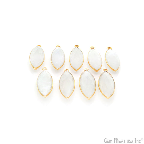 Rainbow Moonstone Marquise 32x10mm Gold Plated Single Bail bezel Gemstone Connector