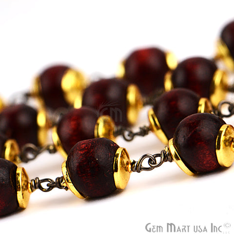 Red Wooden 7-8mm Beads Oxidized Wire Wrapped Rosary Chain - GemMartUSA (763783839791)
