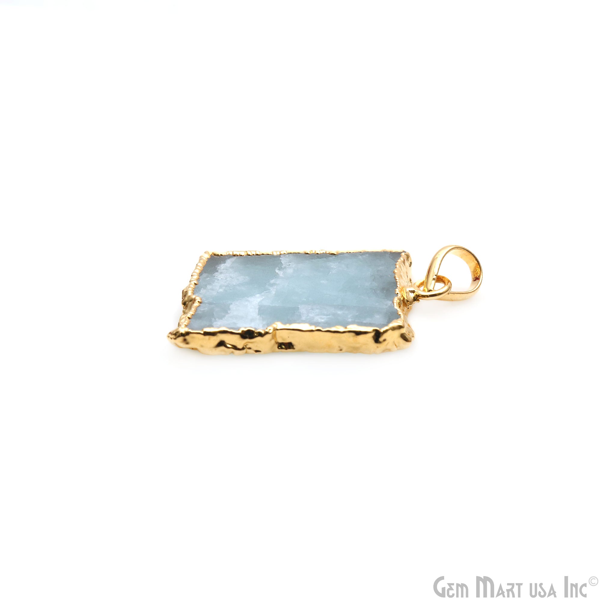 Aquamarine Free Form shape 30x20mm Gold Electroplated Gemstone Single Bail Pendant