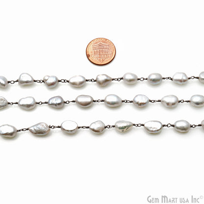 Gray Pearl Free Form Beads 10-15mm Oxidized Wire Wrapped Rosary Chain