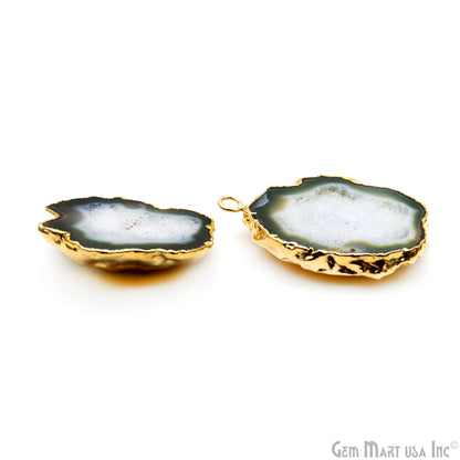 Geode Druzy 39x29mm Organic Gold Electroplated Single Bail Gemstone Earring Connector 1 Pair