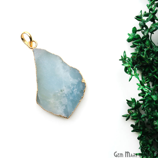 Amazonite Free Form shape 44x27mm Gold Electroplated Gemstone Single Bail Pendant