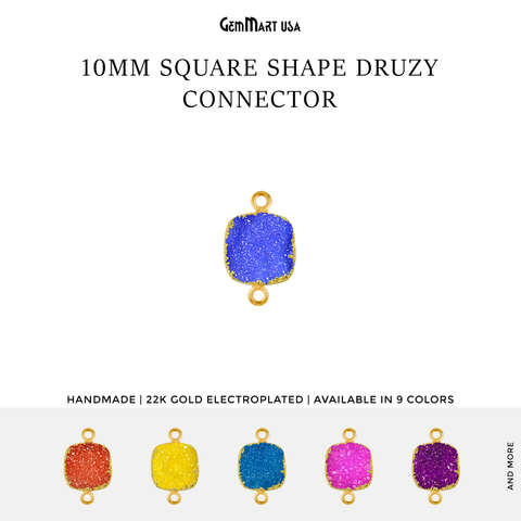 Gold Electroplated 10mm Square Double Bail Druzy Gemstone Connector