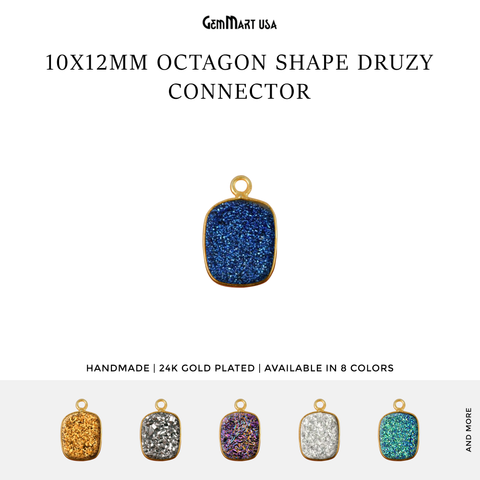 Titanium Druzy 10x12mm Octagon Gold Single Bail Bezel Gemstone Connector
