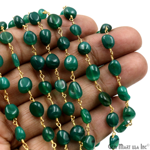 Green Onyx 8x5mm Tumble Beads Gold Plated Rosary Chain