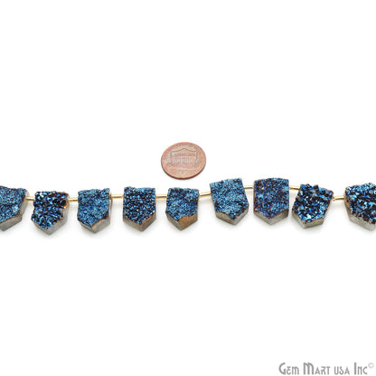 Blue Druzy Pentagon Beads, 8 Inch Gemstone Strands, Drilled Strung Briolette Beads, Pentagon Shape, 17X12mm