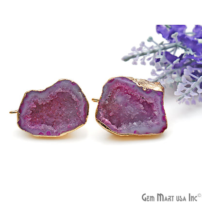 DIY Agate Slice Geode Druzy Gold Edged Loop Connector Studs Earrings