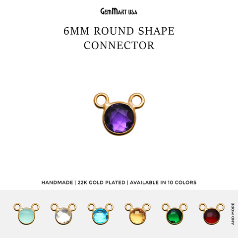 Round 6mm Cat Bail Gold Plated Gemstone Bezel Connector