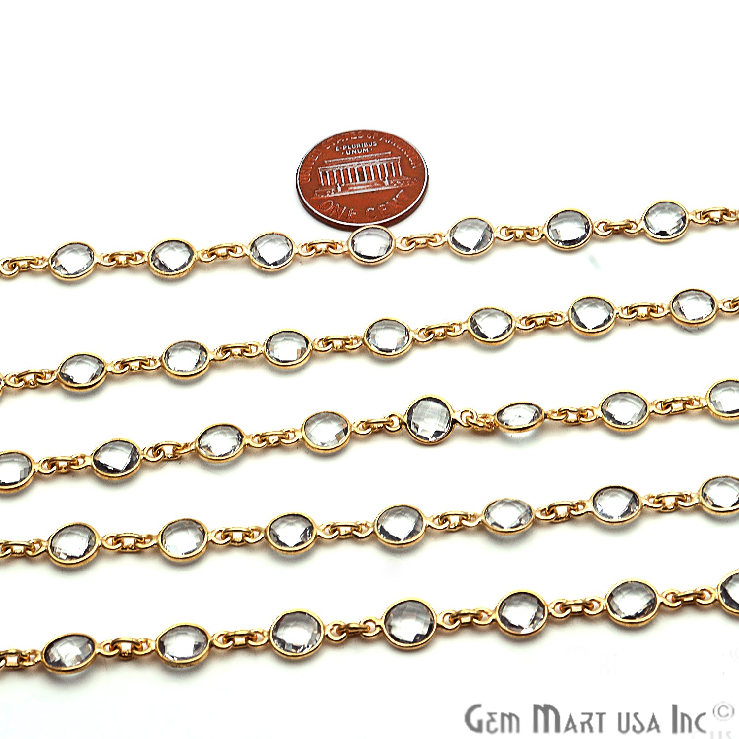 Crystal 5mm Bezel Link Gold Plated Continuous Connector Chain - GemMartUSA