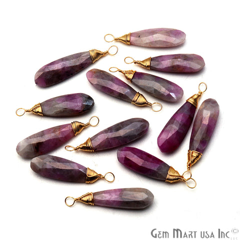 Pink Ruby Zoisite Gold Wire Wrapped 32x8mm Jewelry Making Pears Shape Connector - GemMartUSA