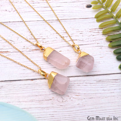 Rose Quartz Tumble 22x17mm Free Form Shape Gold Plated Pendant