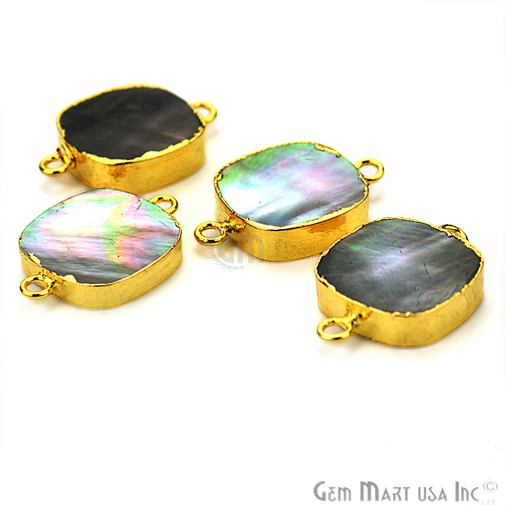 Abalone 16mm Square Shape Gold Electroplated Double Bail Gemstone Connector - GemMartUSA