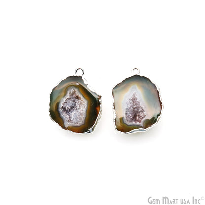 Geode Druzy 34x25mm Organic Silver Electroplated Single Bail Gemstone Earring Connector 1 Pair