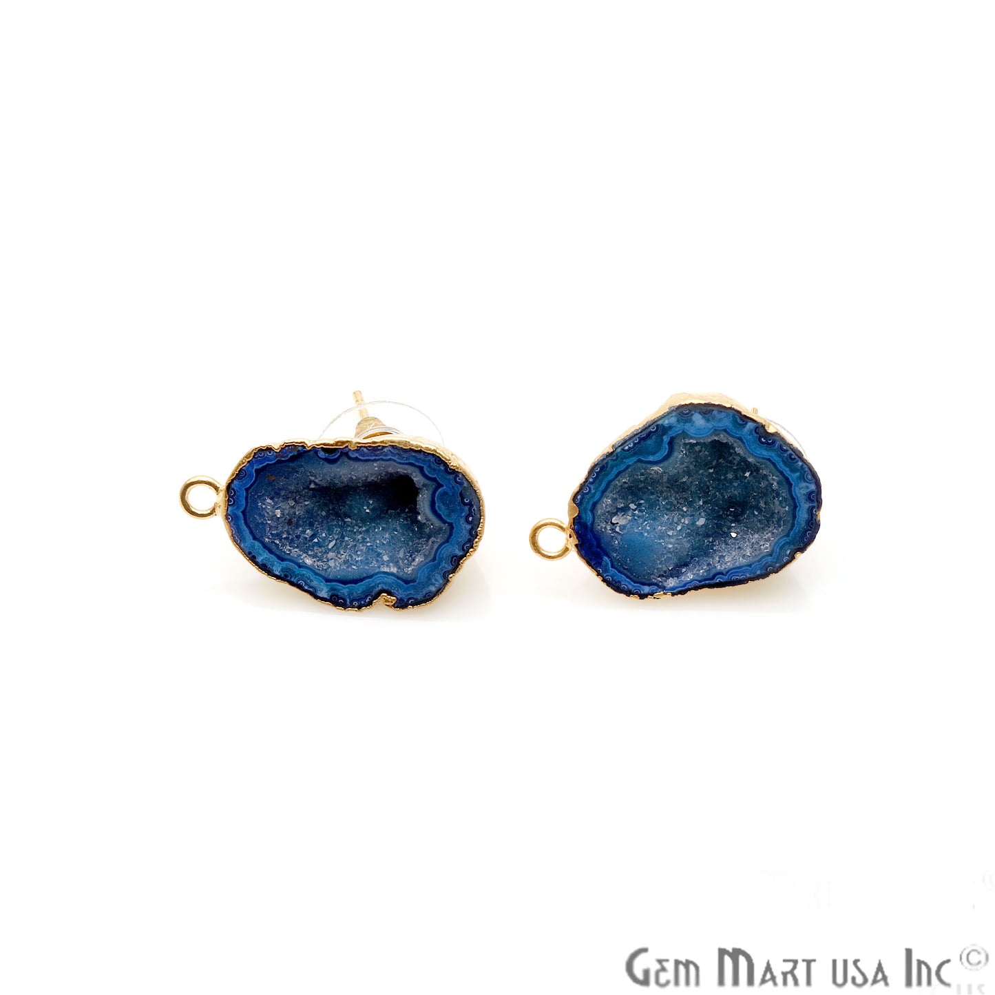 DIY Agate Slice Geode Druzy 15x26mm Gold Electroplated Loop Connector Studs Earrings - GemMartUSA