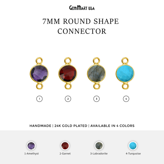 Round 7mm Double Bail Gold Plated Gemstone Bezel Connector