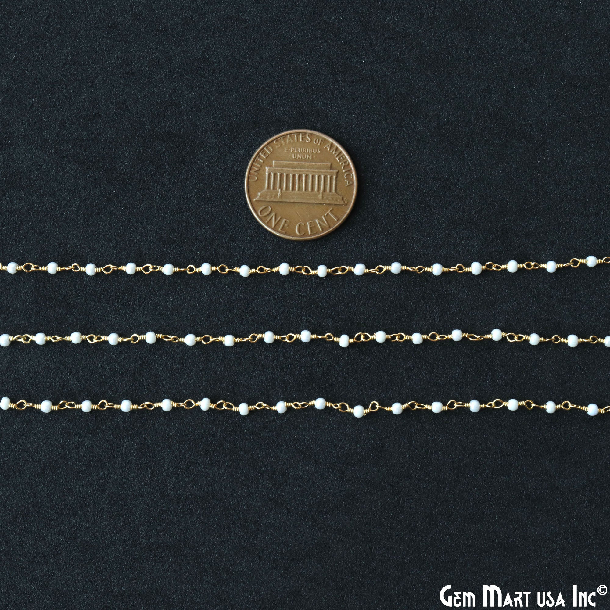 Synthetic Pearl Cabochon Beads 2-2.5mm Gold Wire Wrapped Rosary Chain