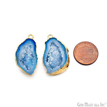 Geode Druzy 33x20mm Organic Gold Electroplated Single Bail Gemstone Earring Connector 1 Pair